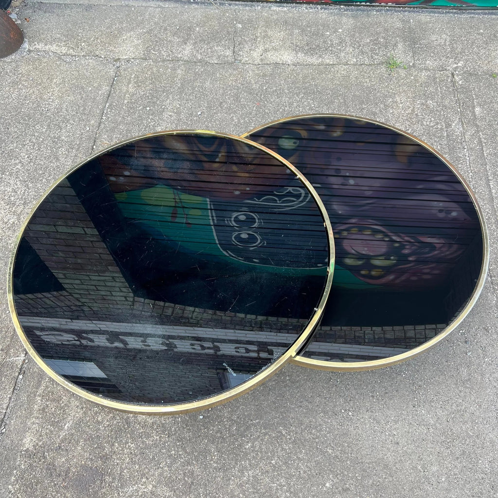 Milo Baughman Black Glass and Brass Two Tier Swivel Coffee Table