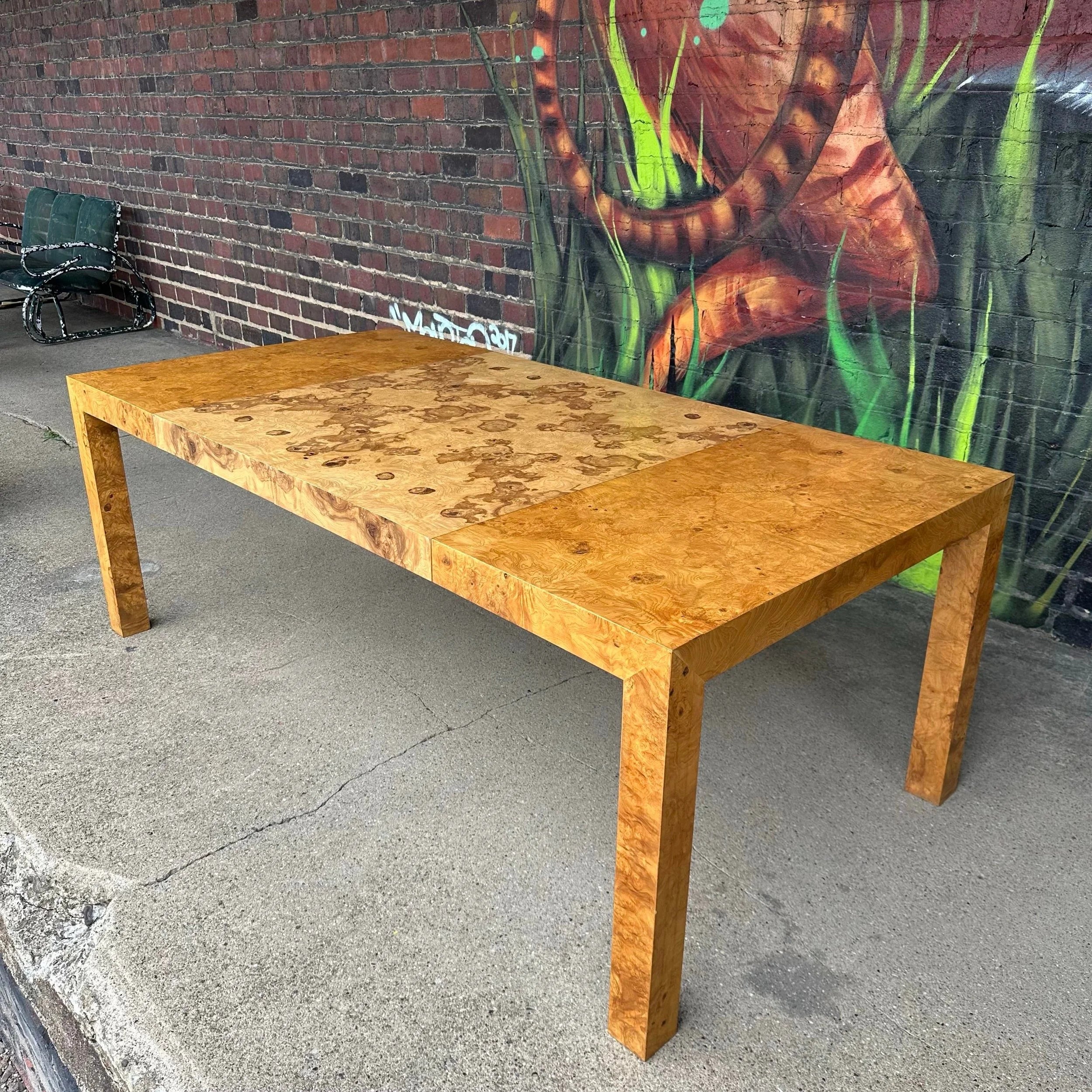 Milo Baughman Burlwood Dining Table Olive Wood
