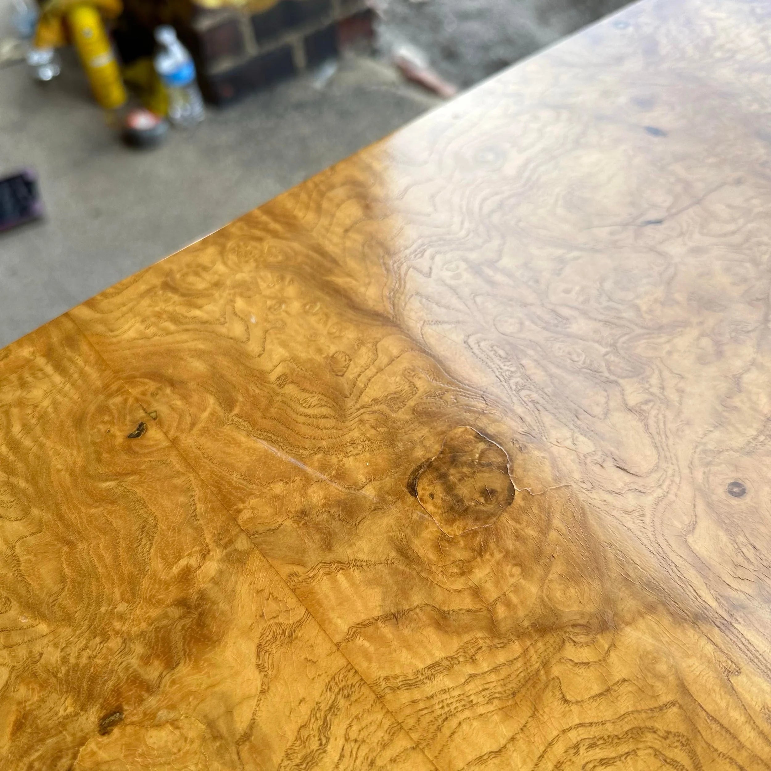 Milo Baughman Burlwood Dining Table Olive Wood