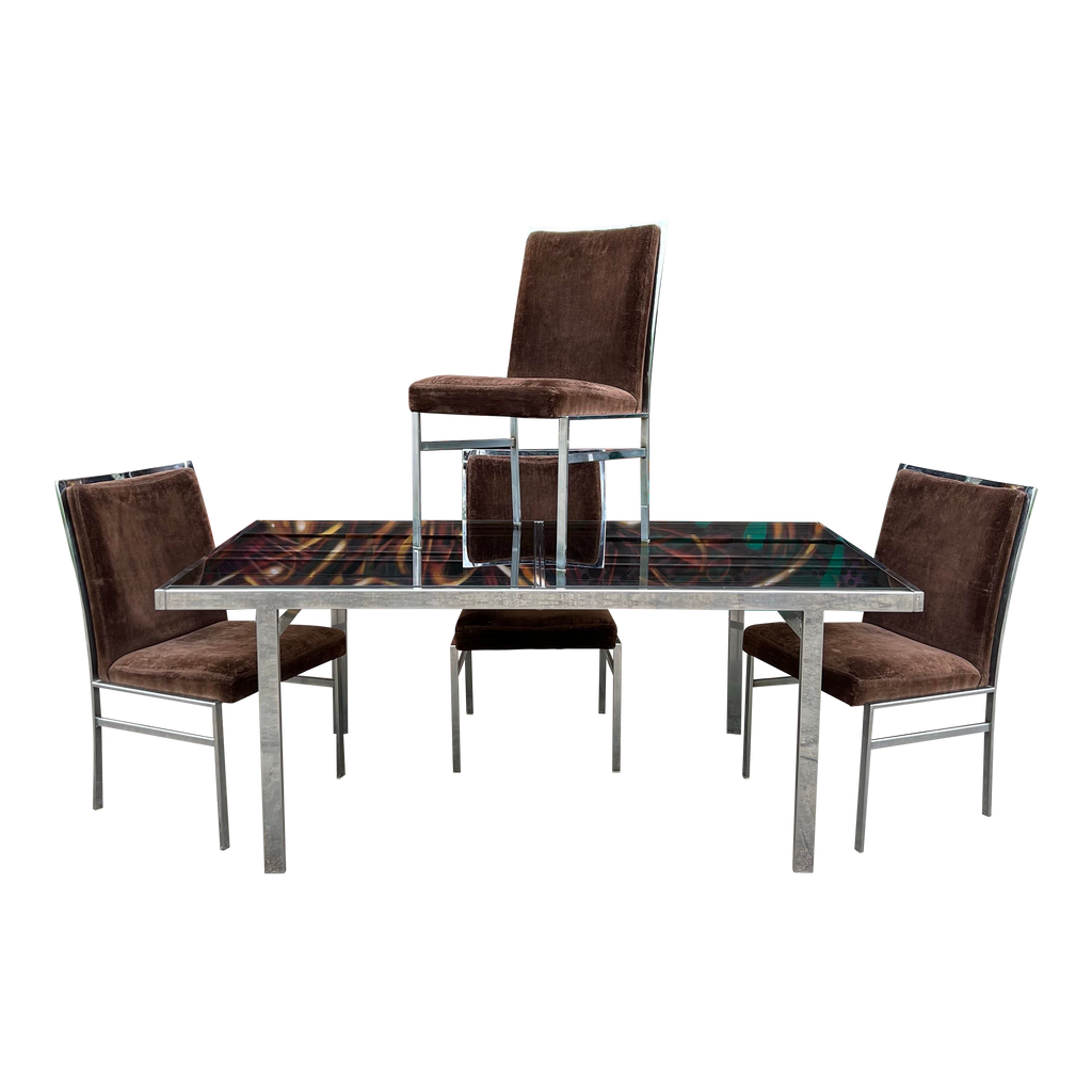Milo Baughman Chrome and Smoked Glass Dining Set Dillingham Chairs