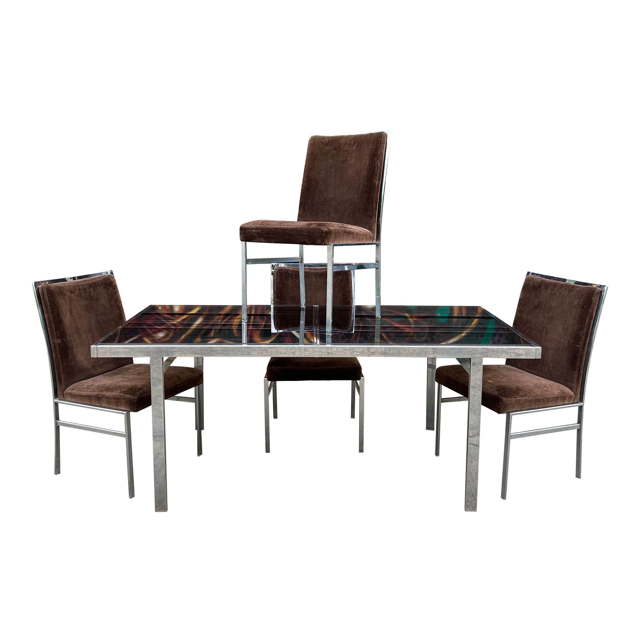 Milo Baughman Chrome and Smoked Glass Dining Set Dillingham Chairs