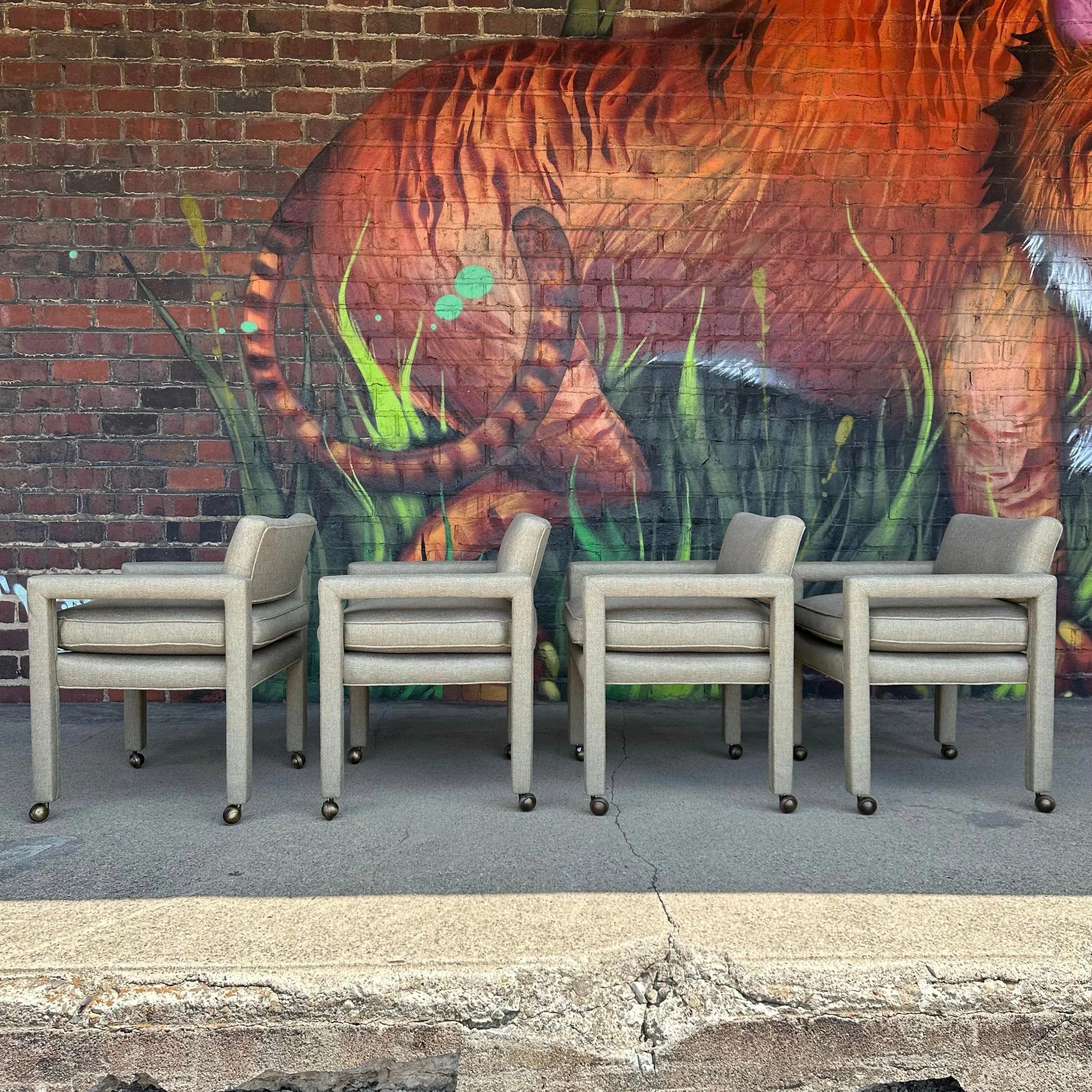 Set of Four Milo Baughman for Thayer Coggin Dining Chairs on Casters