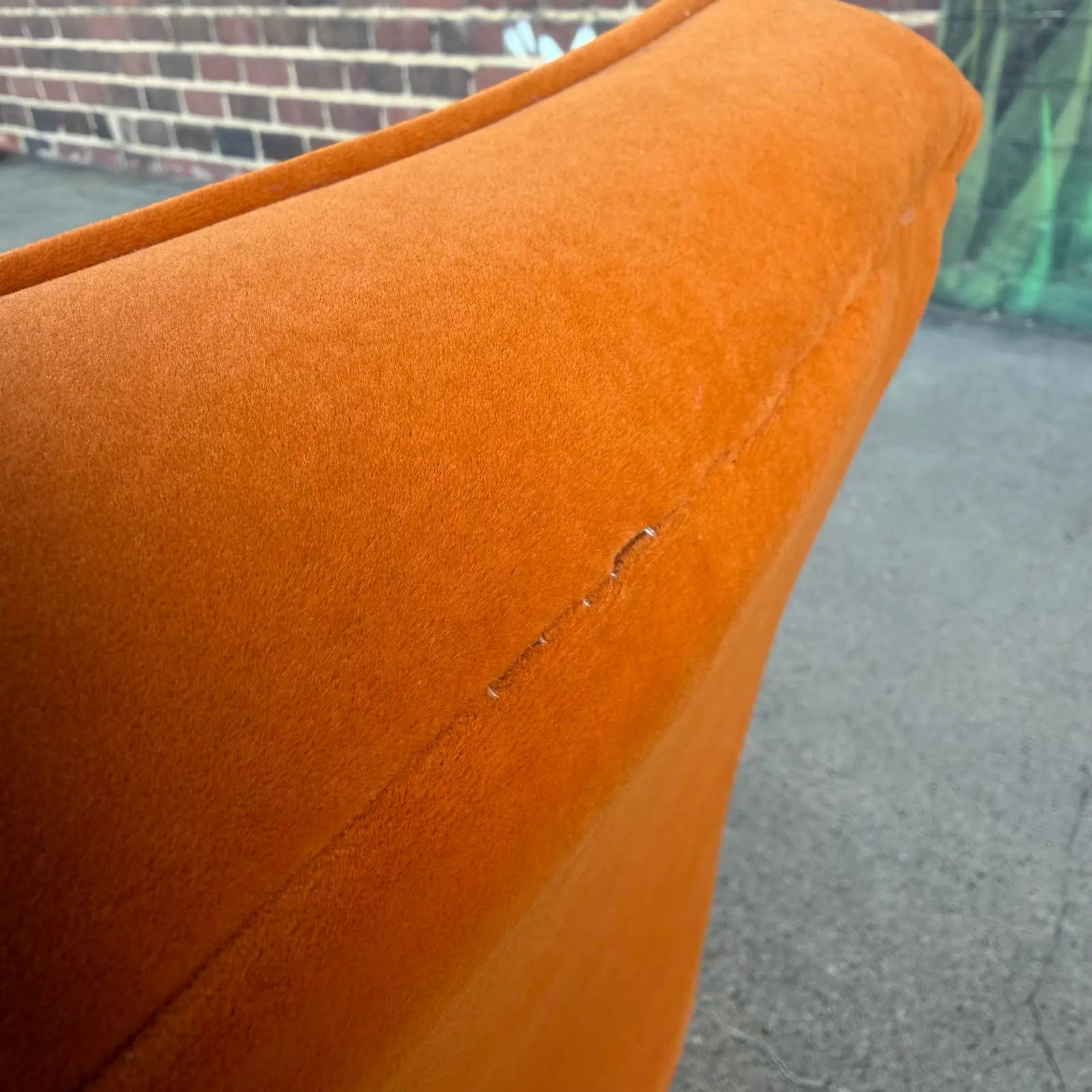 Milo Baughman Mid Century Chrome and Orange Velvet
