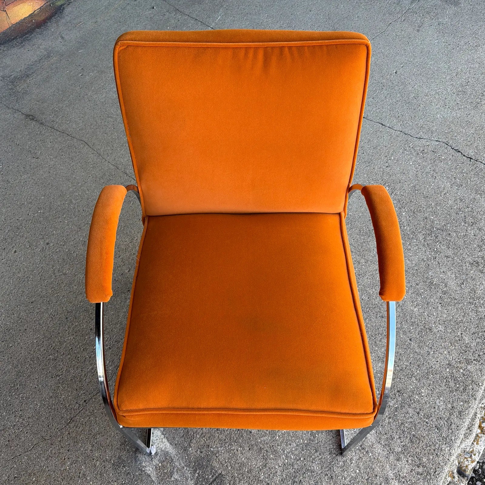 Milo Baughman Mid Century Chrome and Orange Velvet