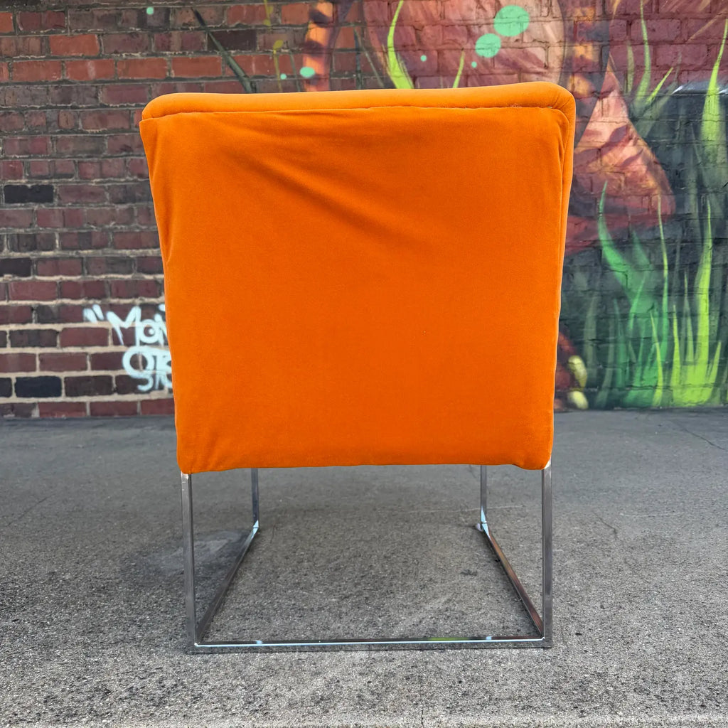 Milo Baughman Mid Century Chrome and Orange Velvet