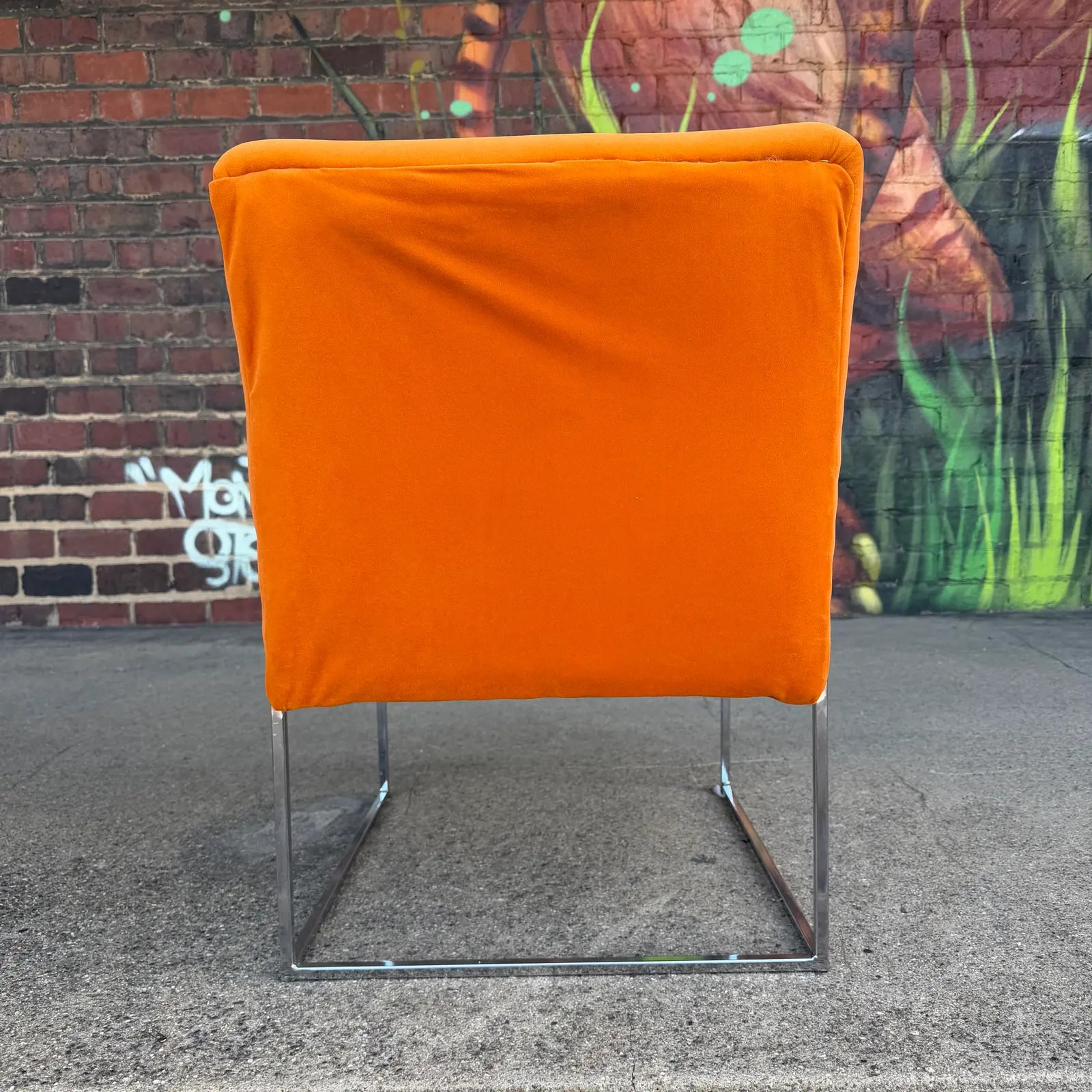 Milo Baughman Mid Century Chrome and Orange Velvet
