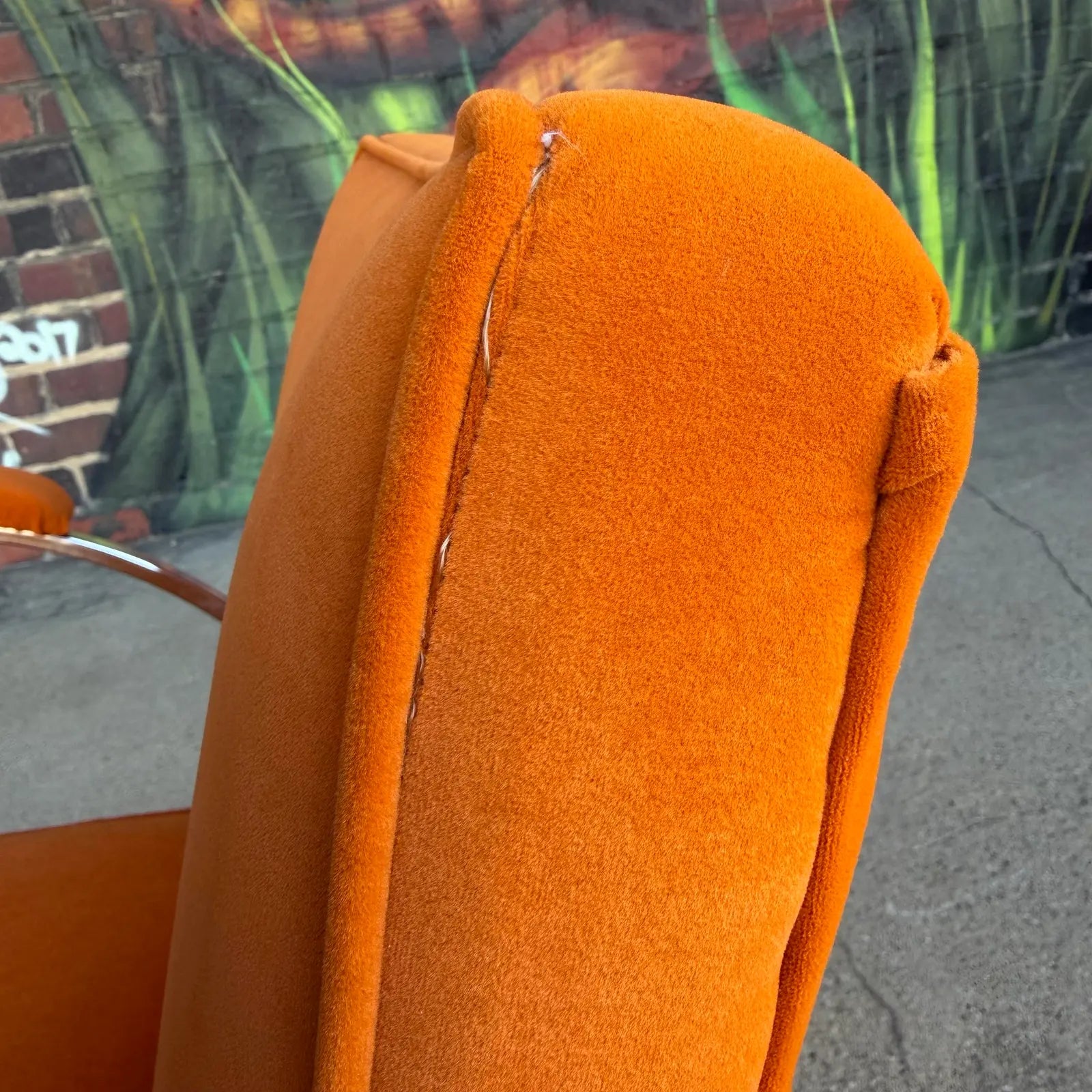 Milo Baughman Mid Century Chrome and Orange Velvet