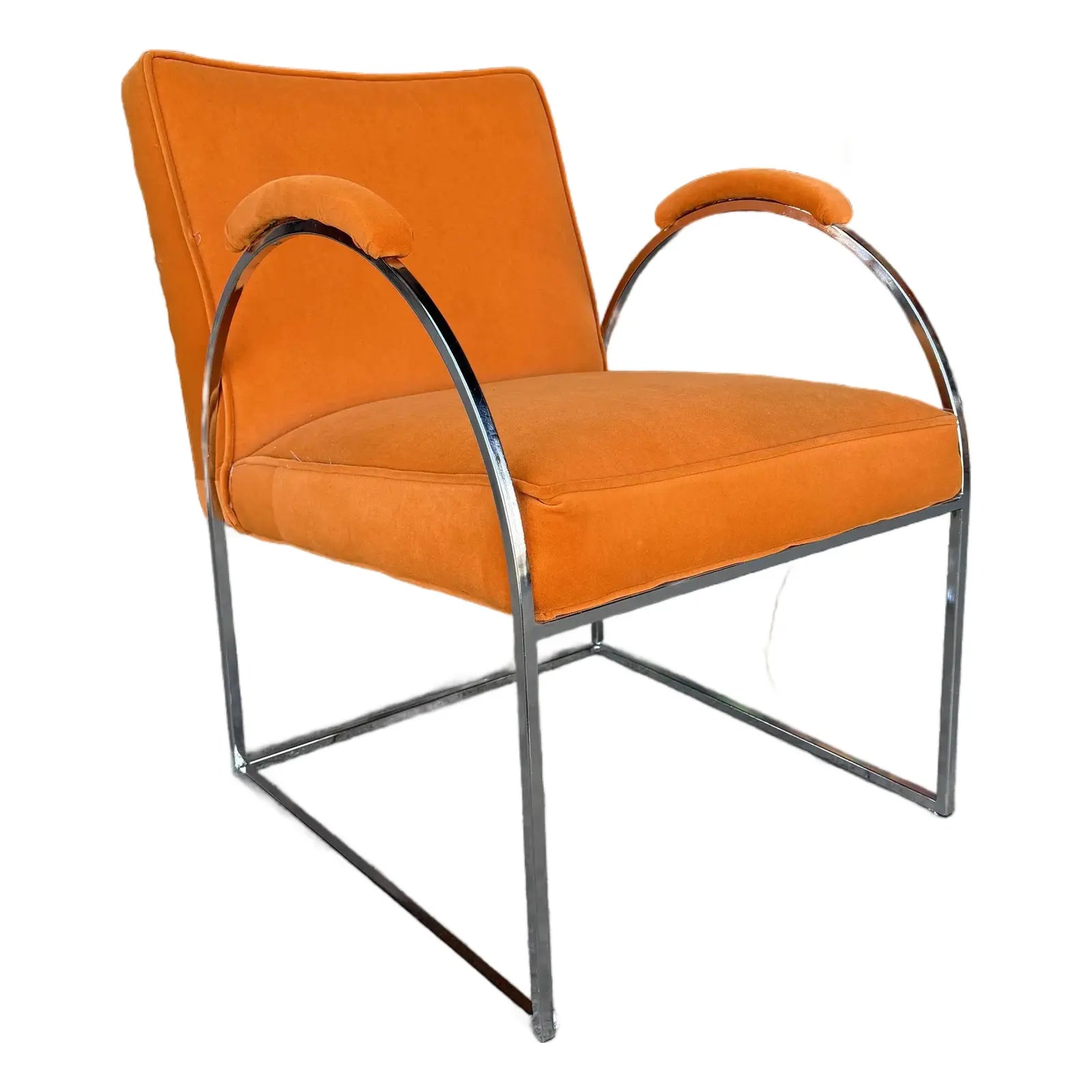 Milo Baughman Mid Century Chrome and Orange Velvet