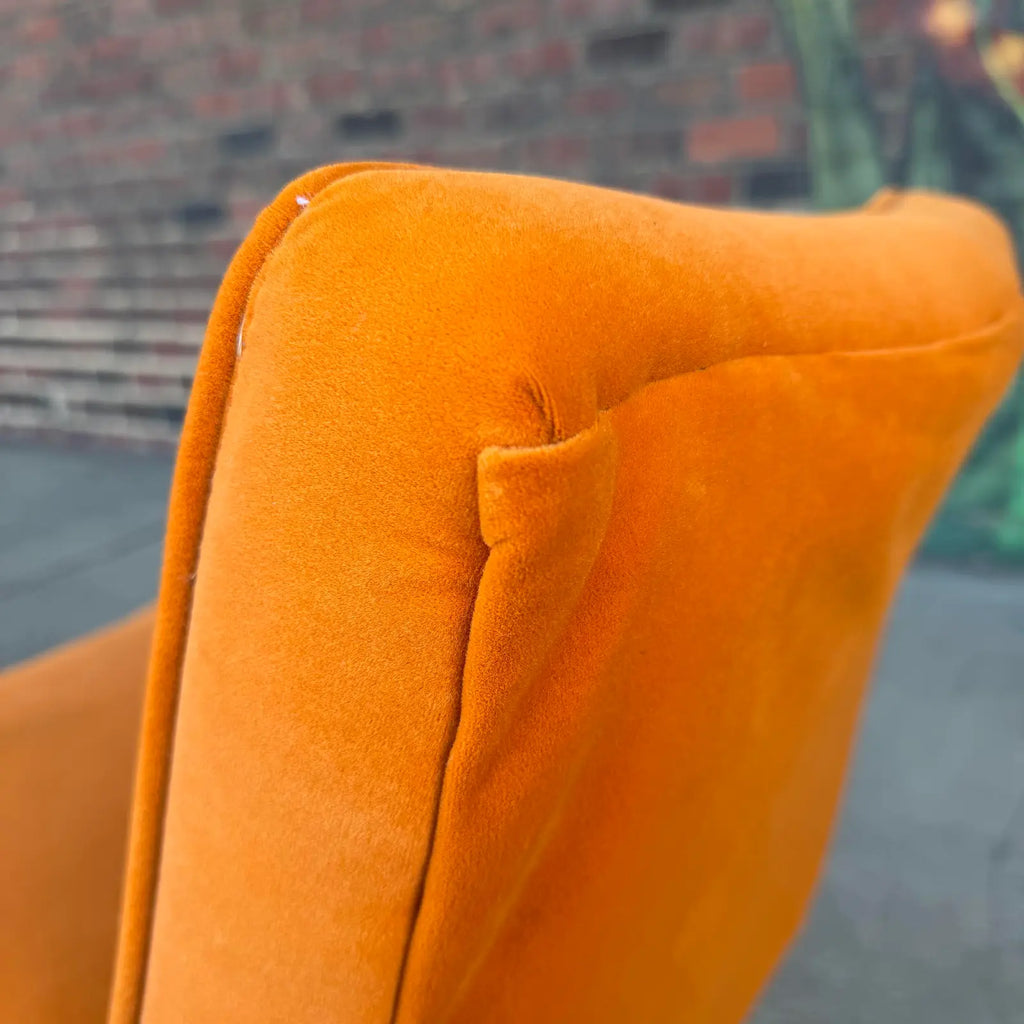 Milo Baughman Mid Century Chrome and Orange Velvet