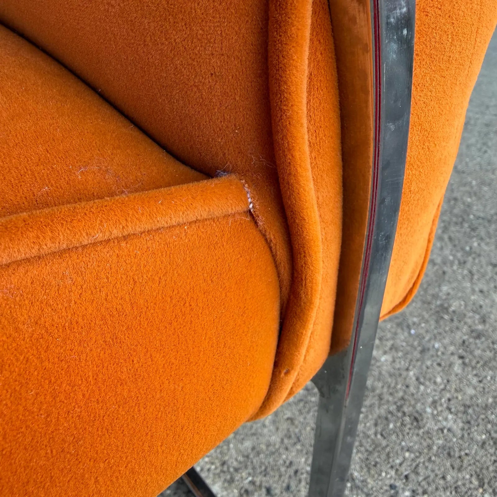 Milo Baughman Mid Century Chrome and Orange Velvet
