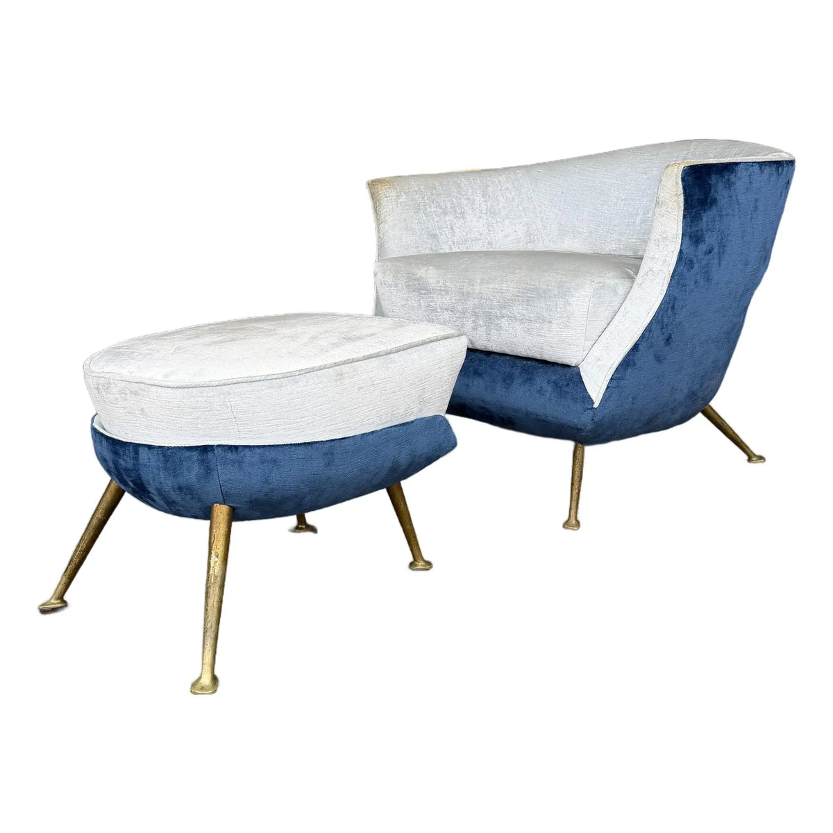 Nello Lenzi Italian Mid Century Chair and Ottoman