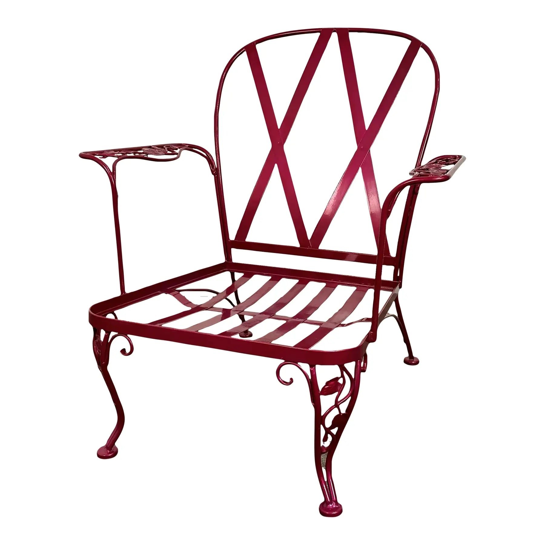 Newly Powder Coated Woodard Chantilly Rose Wrought Iron Outdoor Lounge Chair