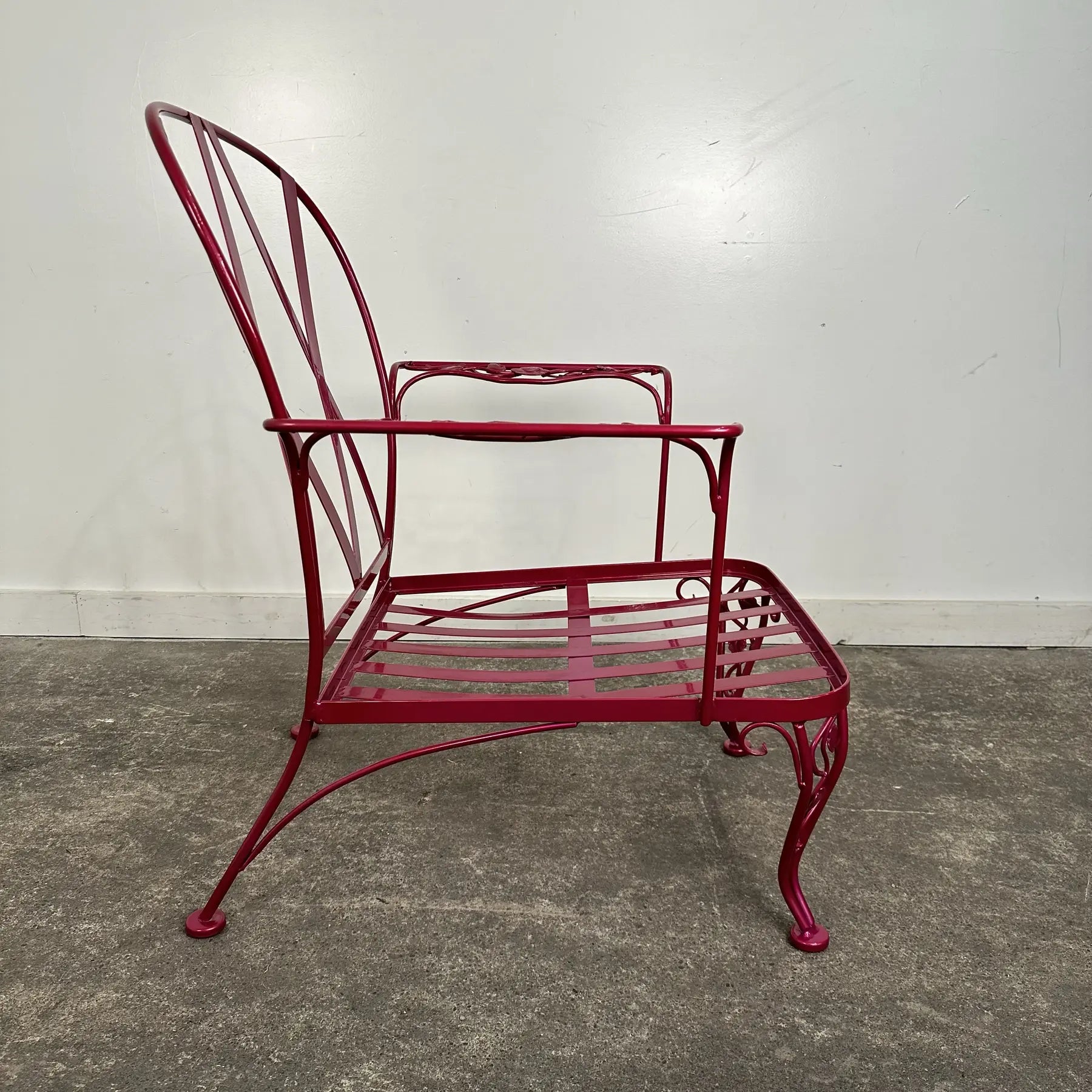 Newly Powder Coated Woodard Chantilly Rose Wrought Iron Outdoor Lounge Chair