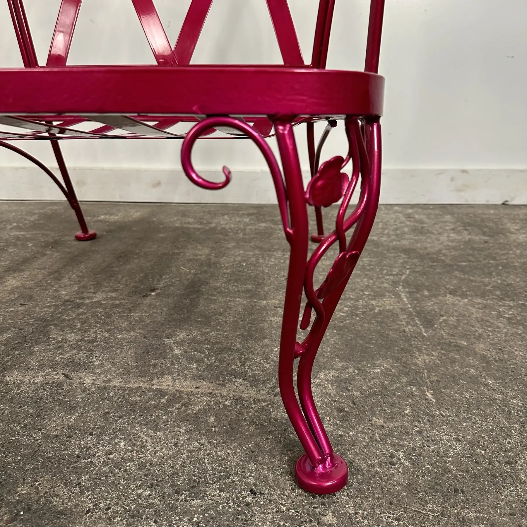 Newly Powder Coated Woodard Chantilly Rose Wrought Iron Outdoor Lounge Chair
