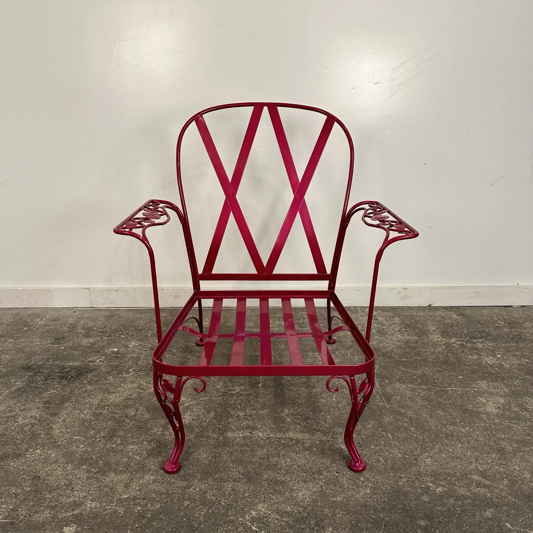 Newly Powder Coated Woodard Chantilly Rose Wrought Iron Outdoor Lounge Chair