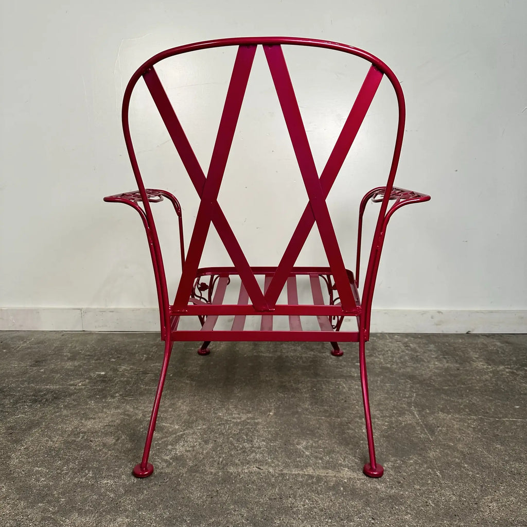Newly Powder Coated Woodard Chantilly Rose Wrought Iron Outdoor Lounge Chair