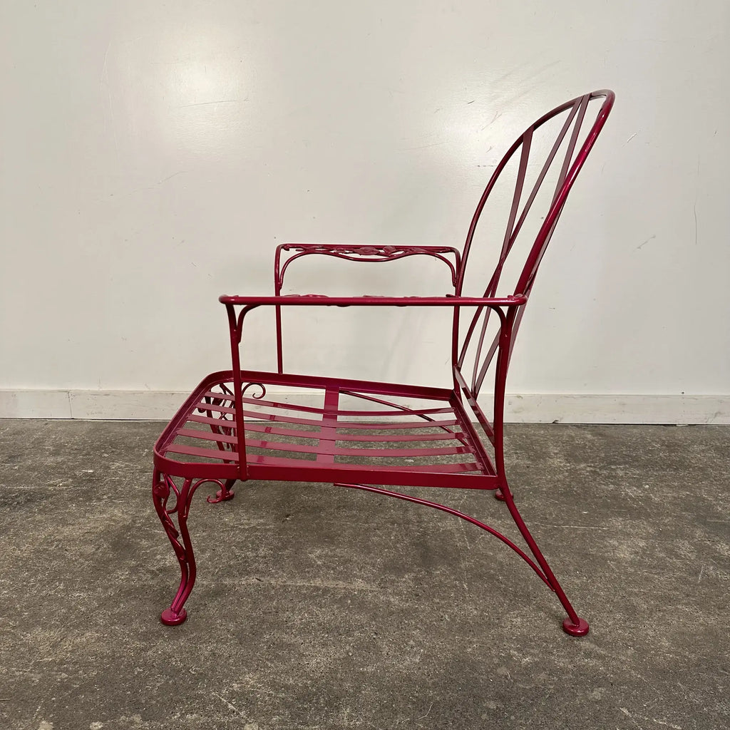 Newly Powder Coated Woodard Chantilly Rose Wrought Iron Outdoor Lounge Chair