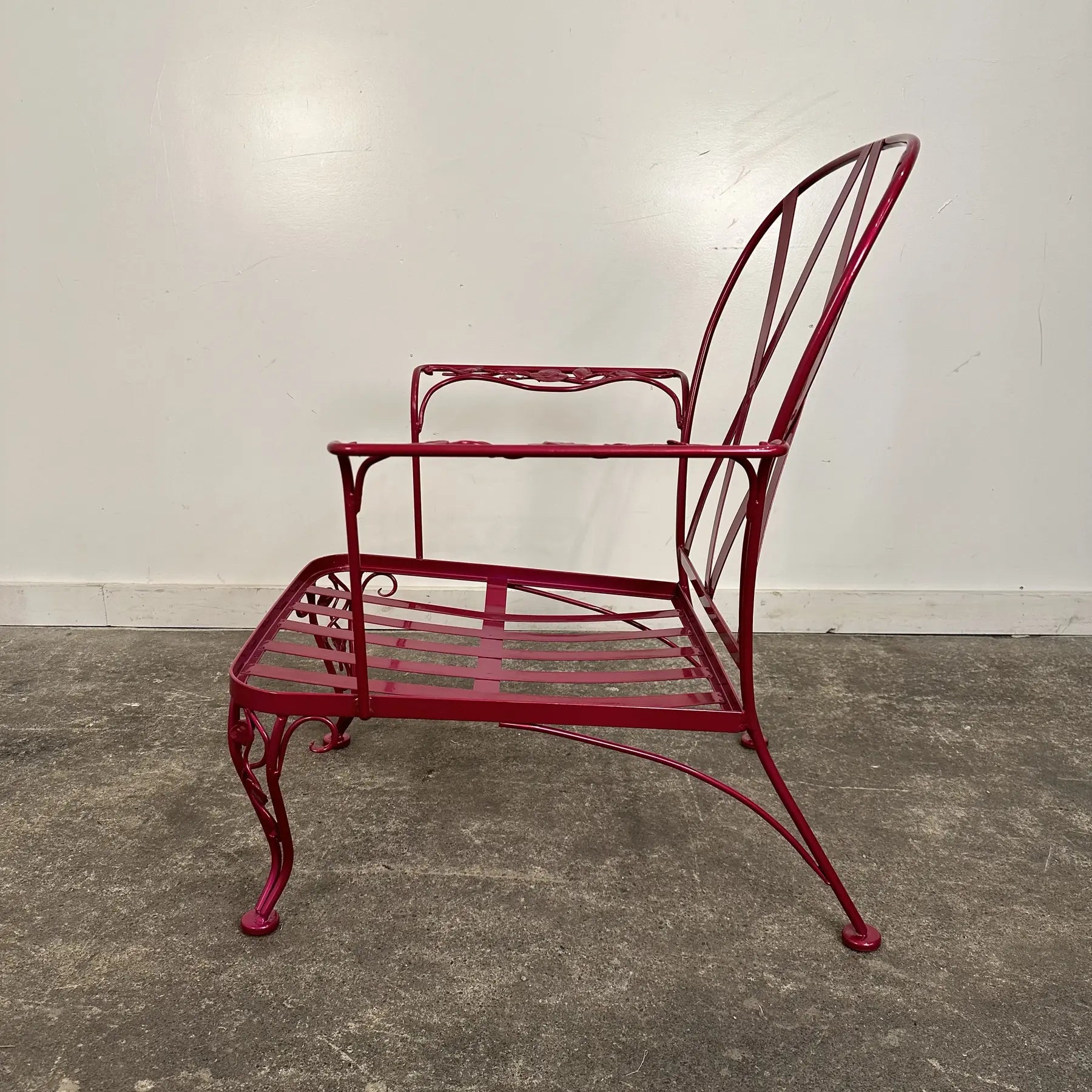Newly Powder Coated Woodard Chantilly Rose Wrought Iron Outdoor Lounge Chair