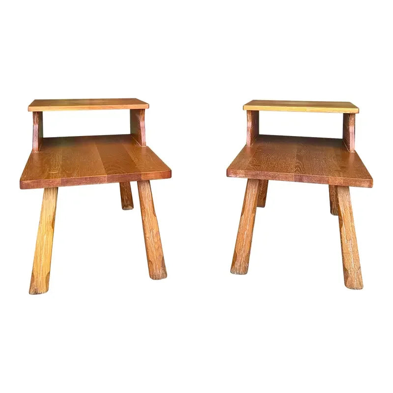 Original American "Cowboy Ranch Oak" Pair of Side Tables by A. Brandt