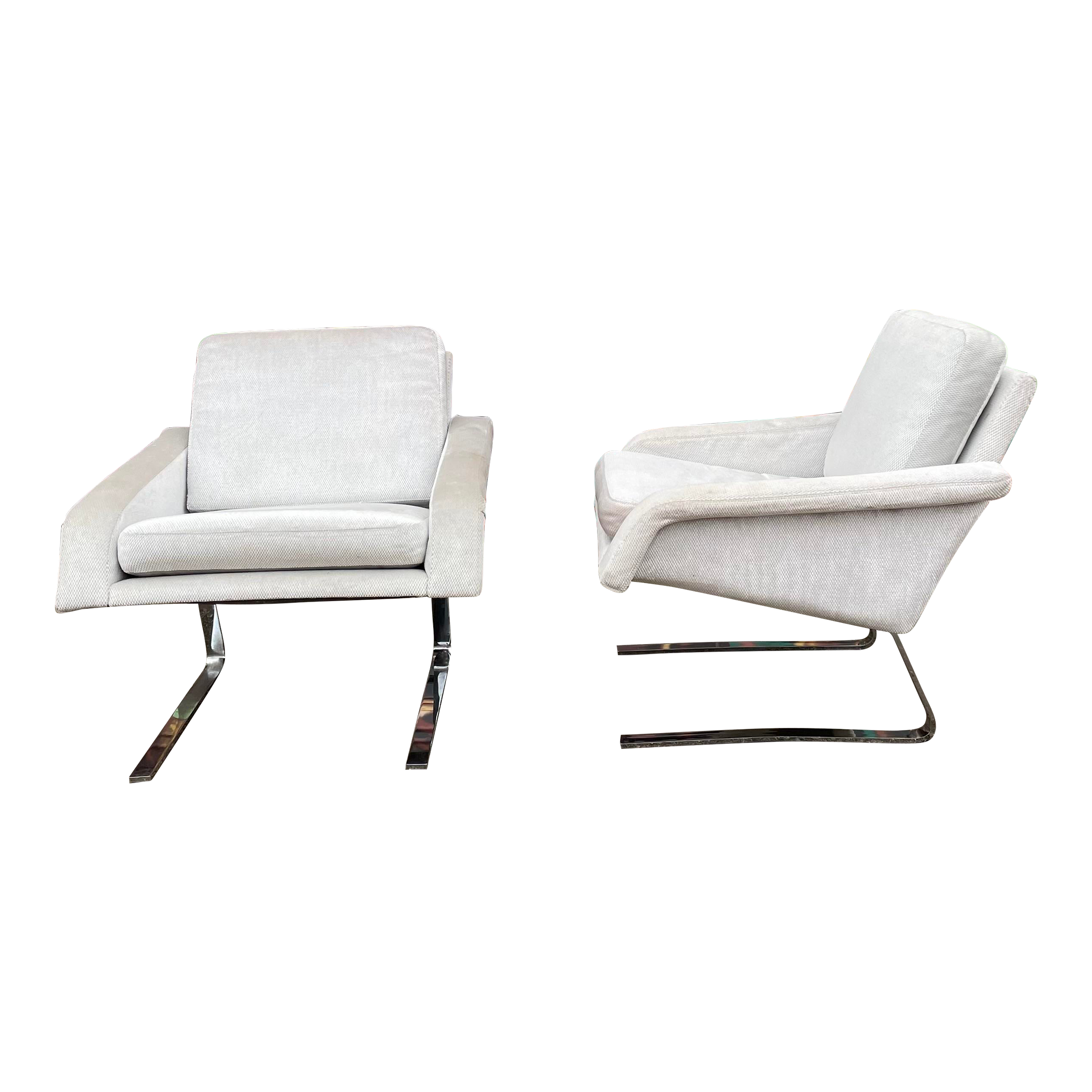Pair of 1980’s Chrome Base Lounge Chairs Cantilevered