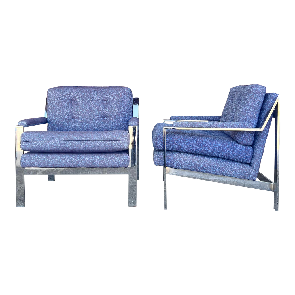 Pair of 80s Cy Mann Chrome Based Club Chairs Milo Baughman Style