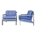 Pair of 80s Cy Mann Chrome Based Club Chairs Milo Baughman Style