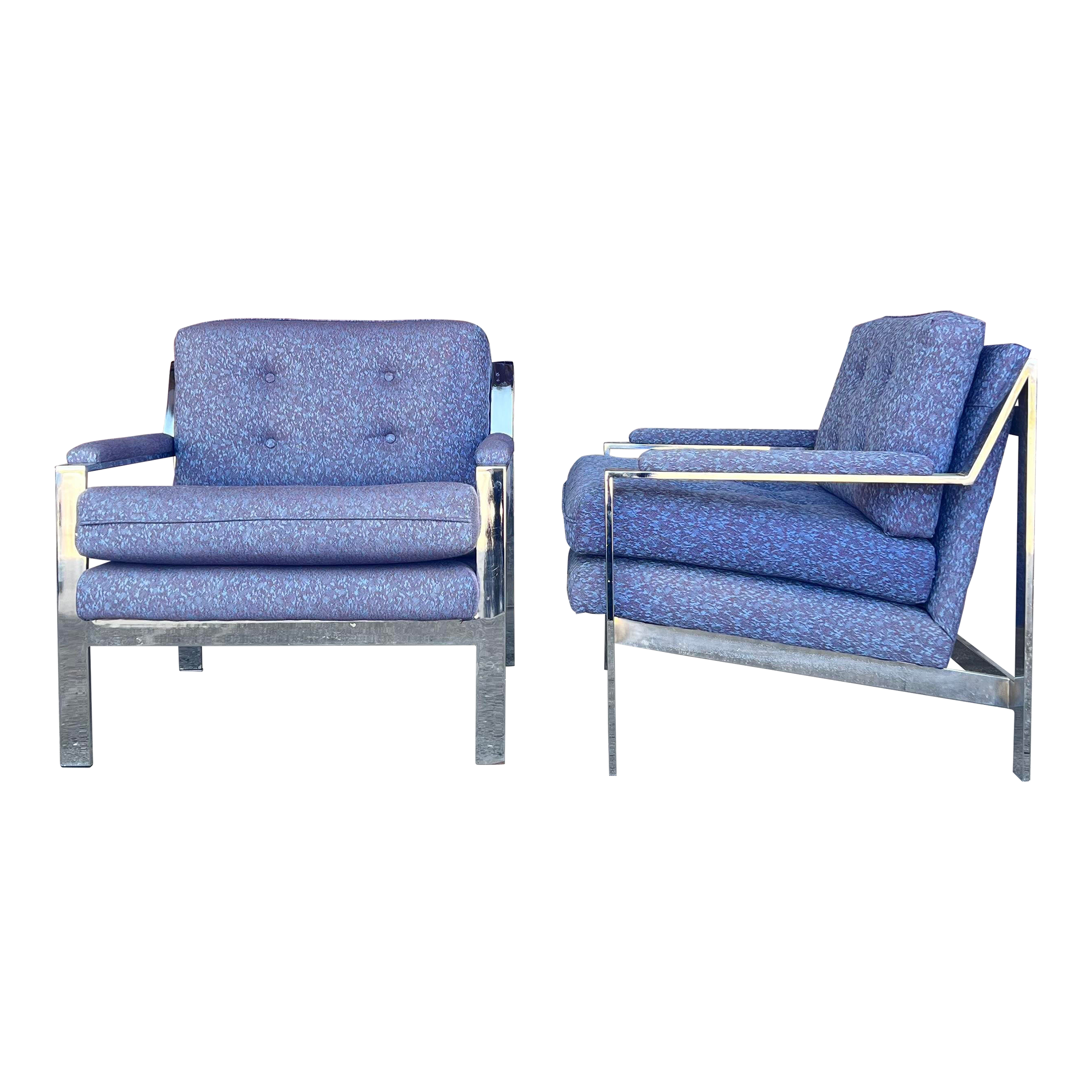 Pair of 80s Cy Mann Chrome Based Club Chairs Milo Baughman Style