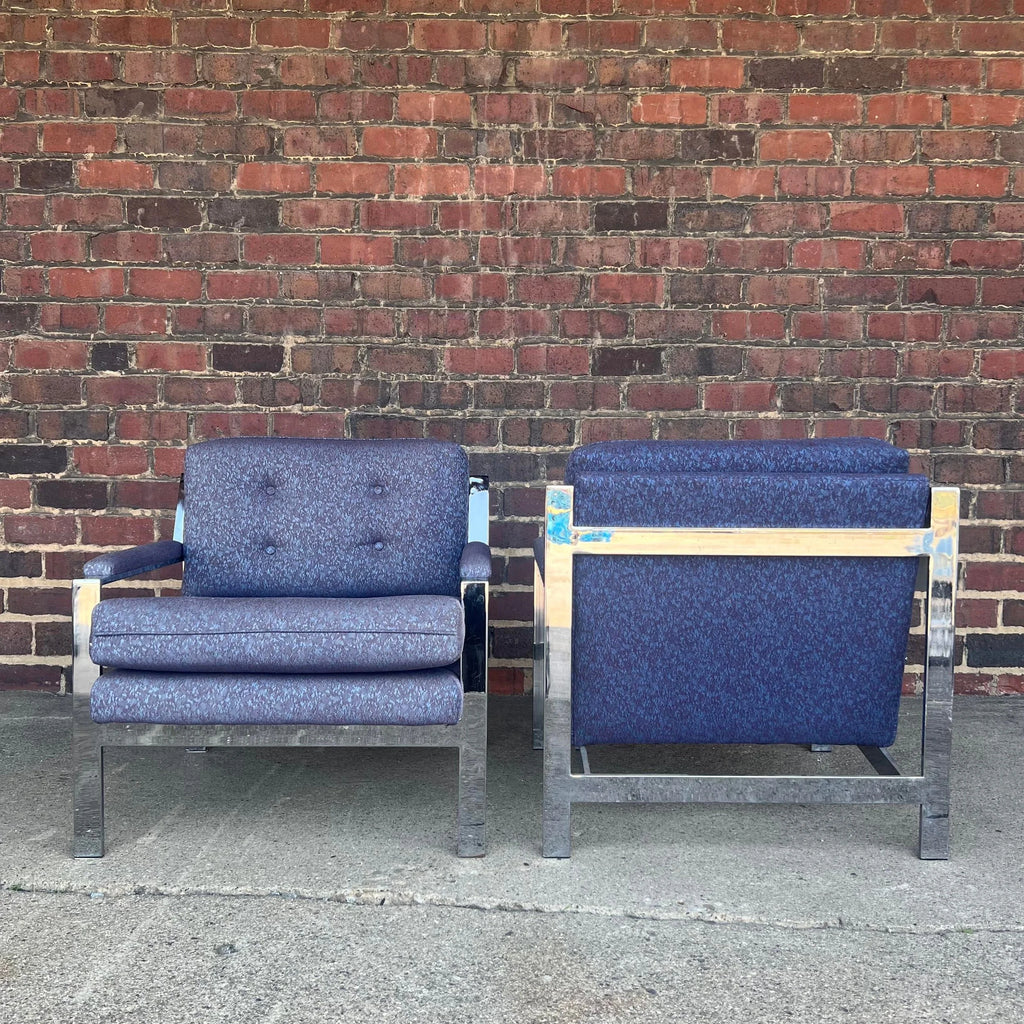 Pair of 80s Cy Mann Chrome Based Club Chairs Milo Baughman Style