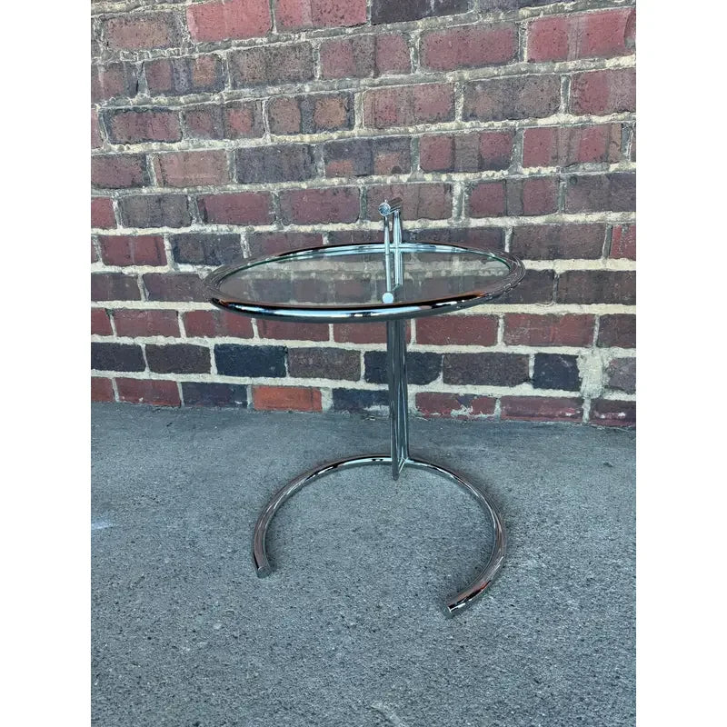 Pair of Adjustable Chrome and Glass Tables Eileen Gray Style