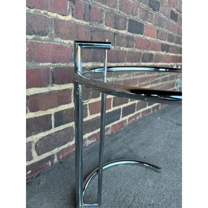 Pair of Adjustable Chrome and Glass Tables Eileen Gray Style