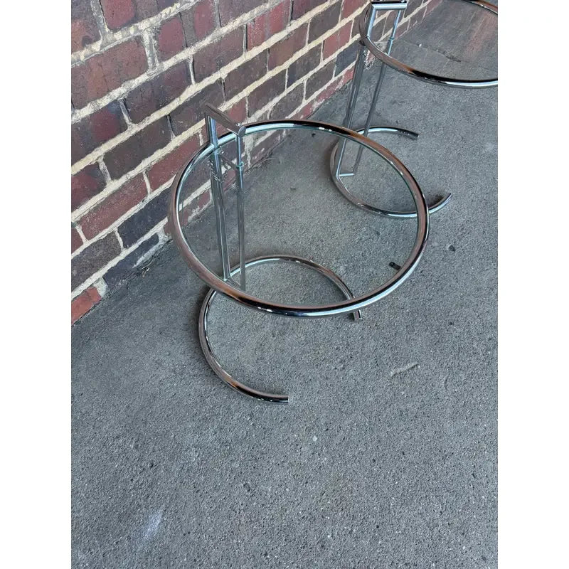 Pair of Adjustable Chrome and Glass Tables Eileen Gray Style