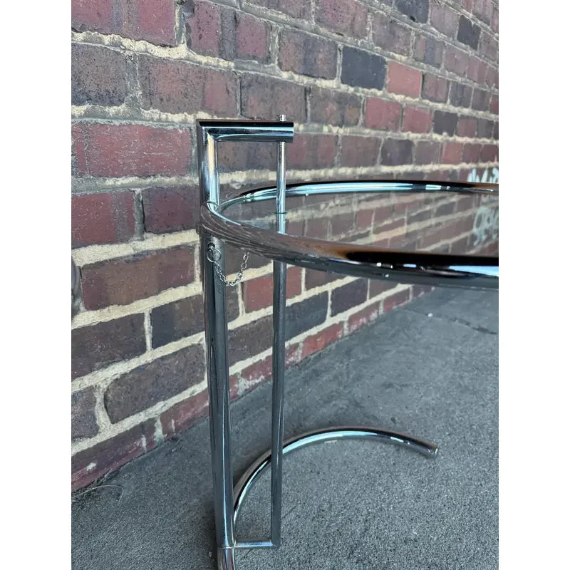 Pair of Adjustable Chrome and Glass Tables Eileen Gray Style