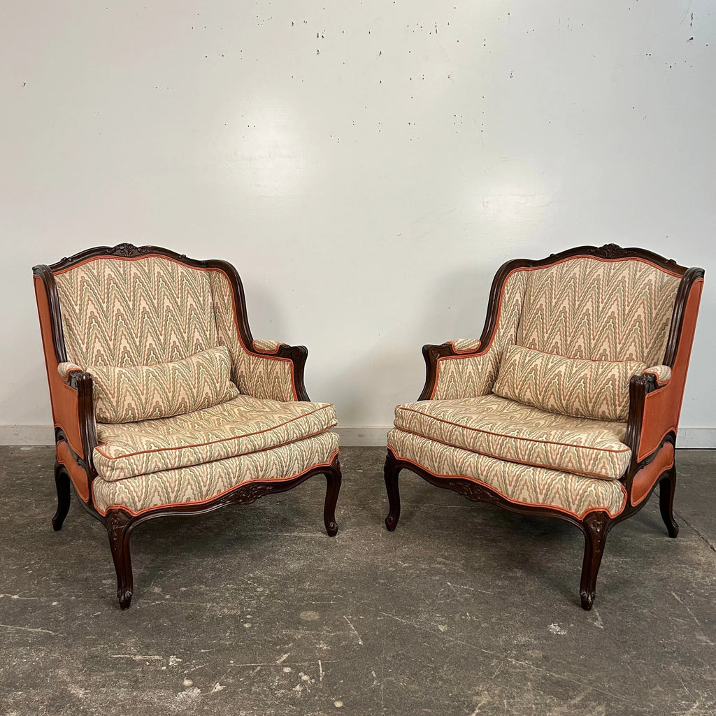 Pair of Antique Wing Back Club Chairs French Provincial