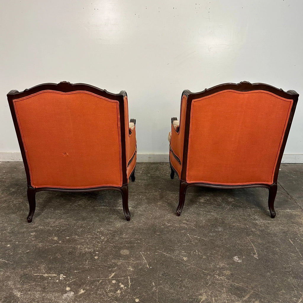 Pair of Antique Wing Back Club Chairs French Provincial