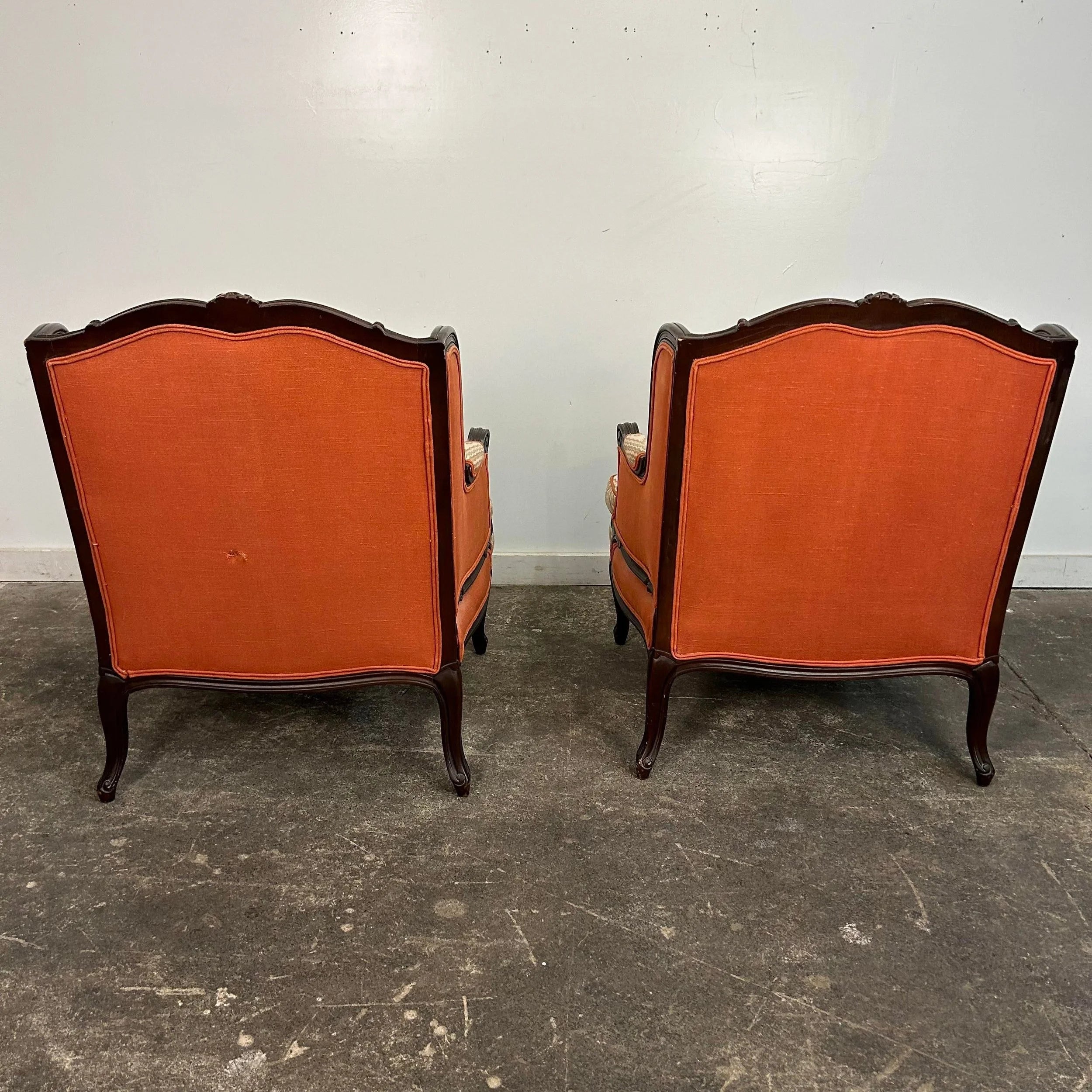 Pair of Antique Wing Back Club Chairs French Provincial