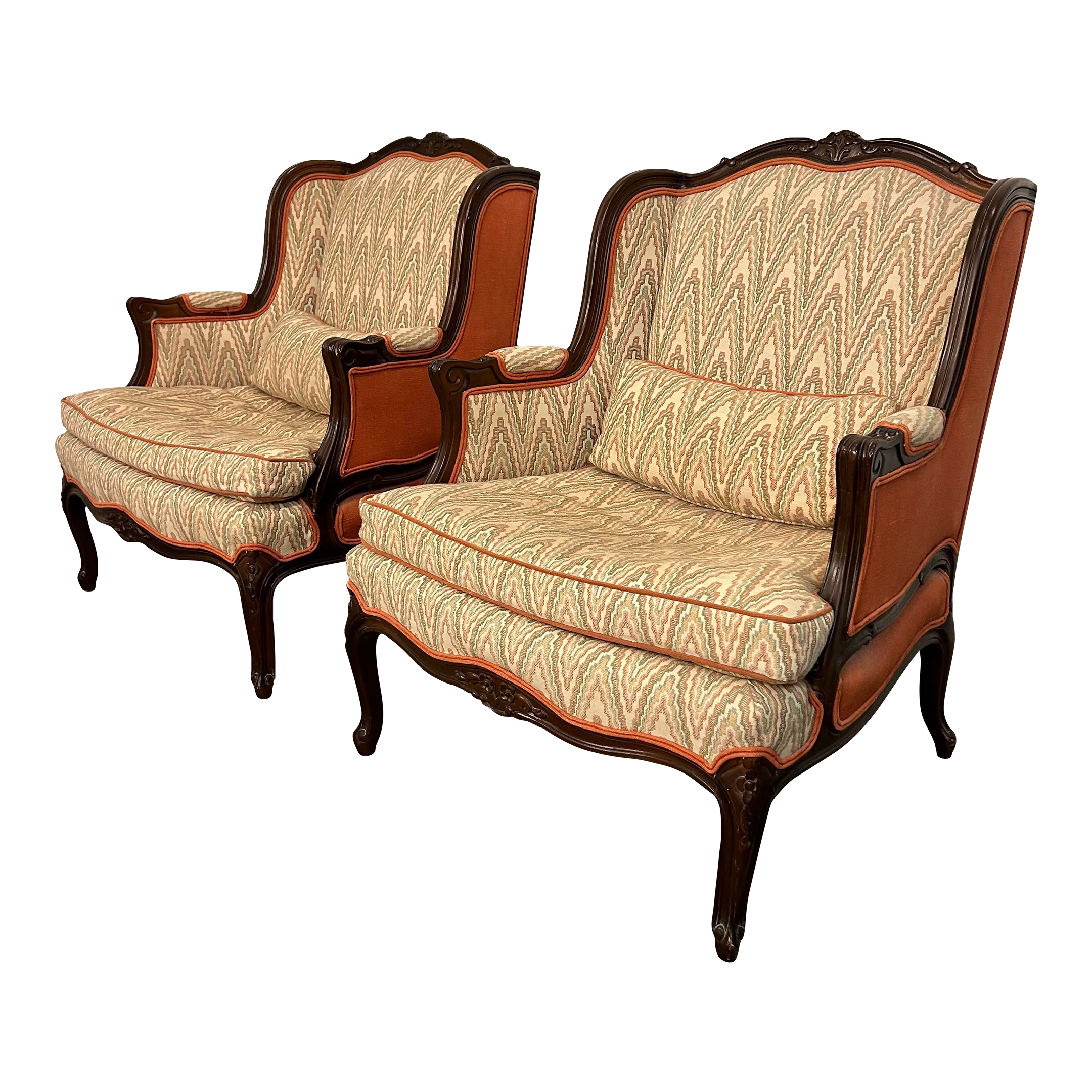 Pair of Antique Wing Back Club Chairs French Provincial