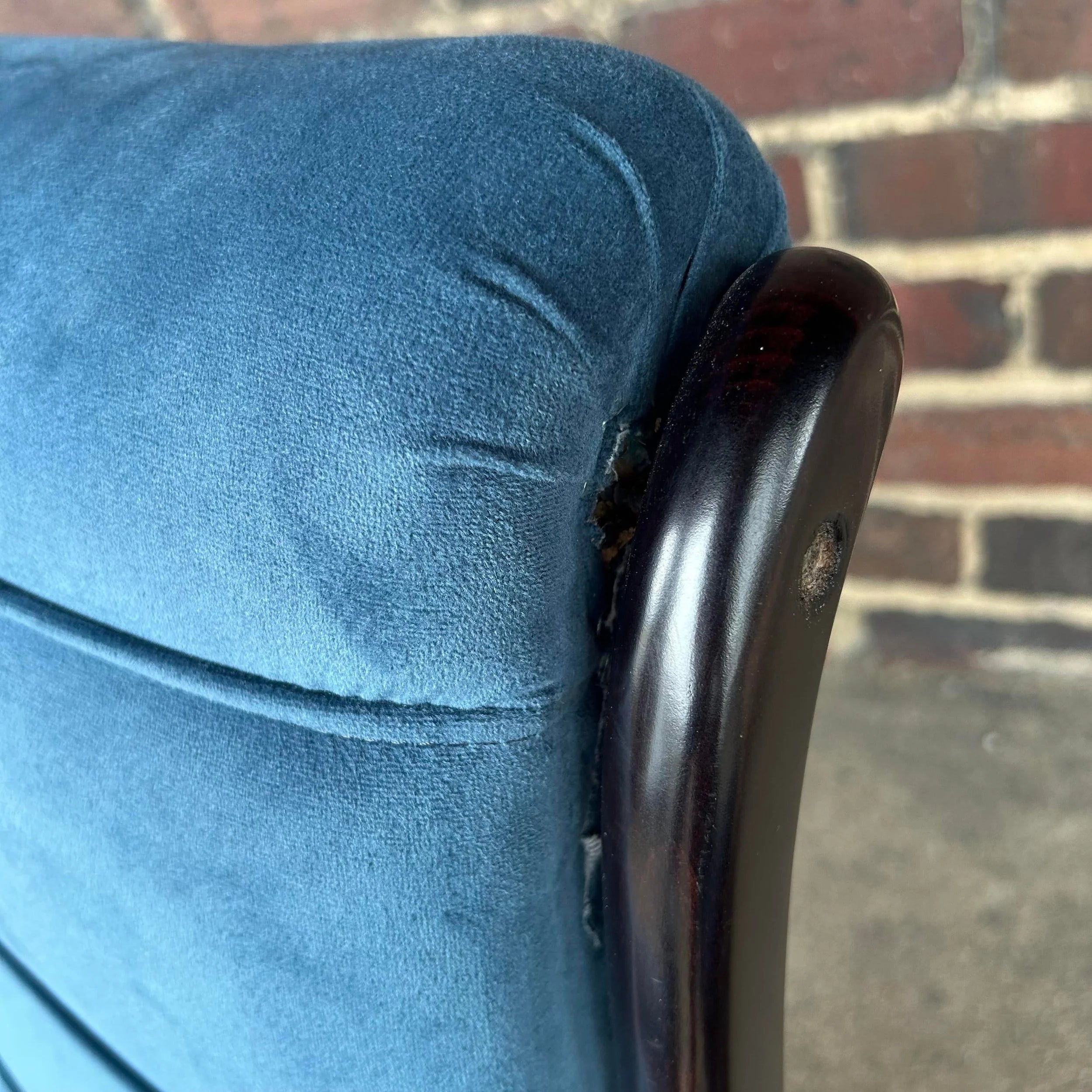 Pair of Blue Velvet Lounge Chairs Newer With Italian Styling
