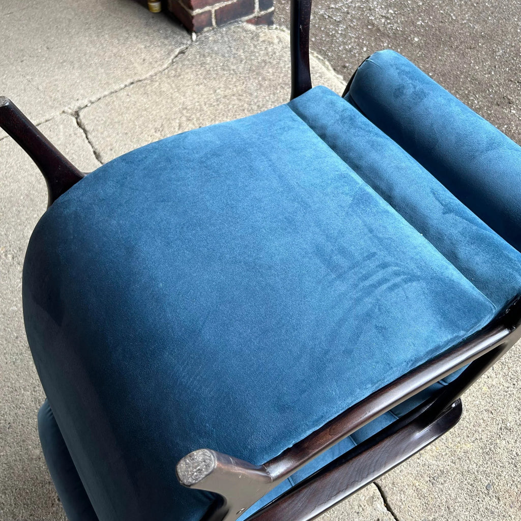 Pair of Blue Velvet Lounge Chairs Newer With Italian Styling