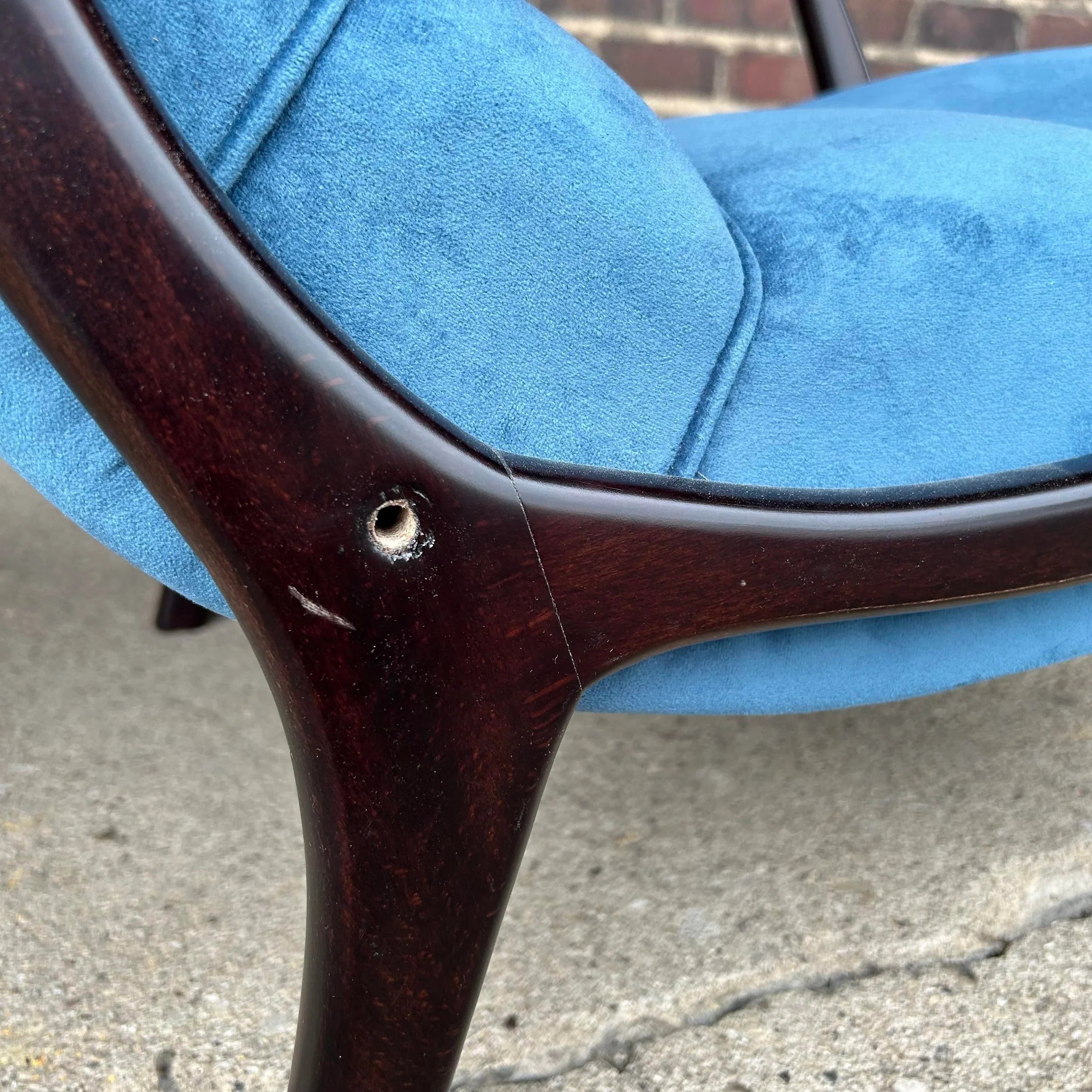 Pair of Blue Velvet Lounge Chairs Newer With Italian Styling