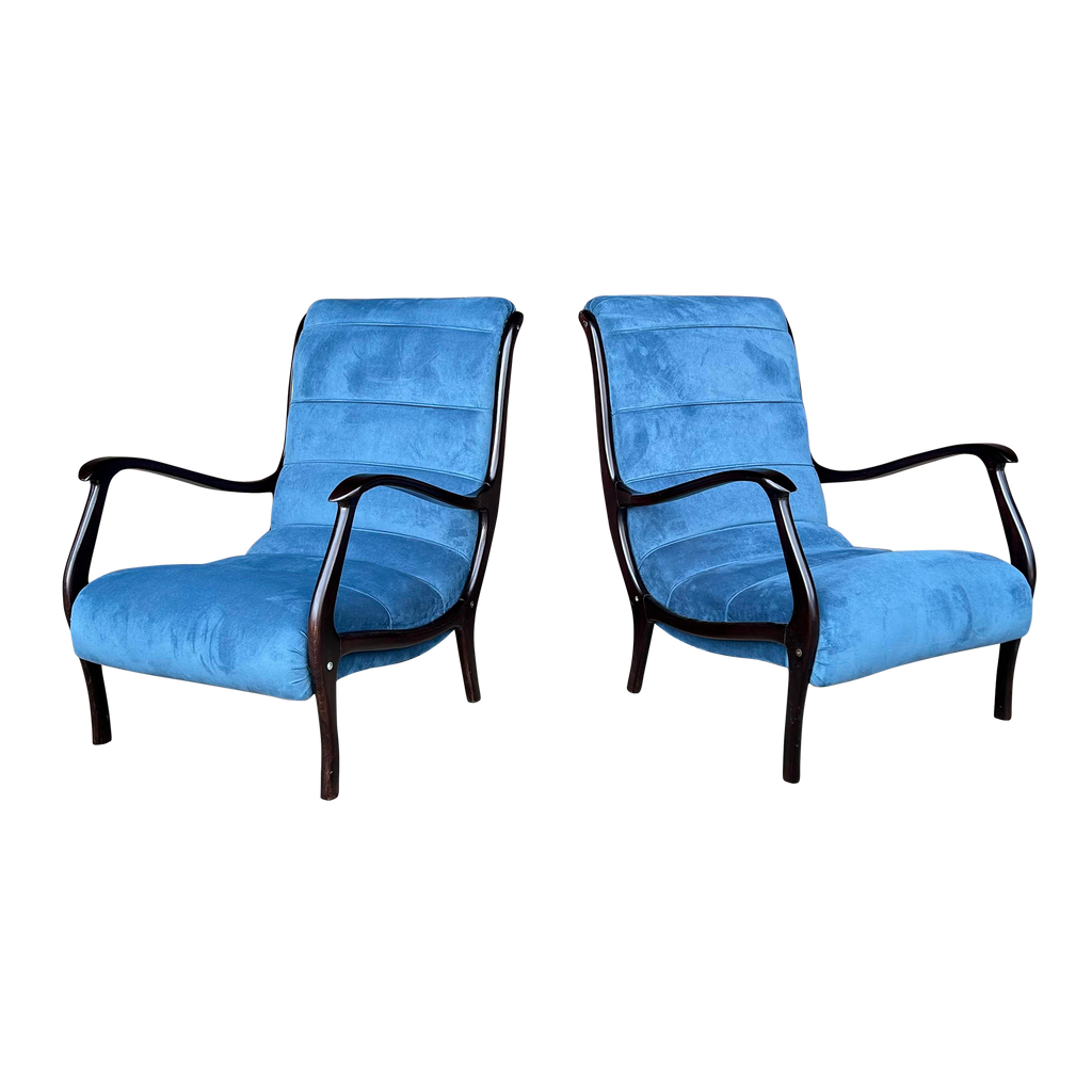 Pair of Blue Velvet Lounge Chairs Newer With Italian Styling