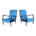Pair of Blue Velvet Lounge Chairs Newer With Italian Styling