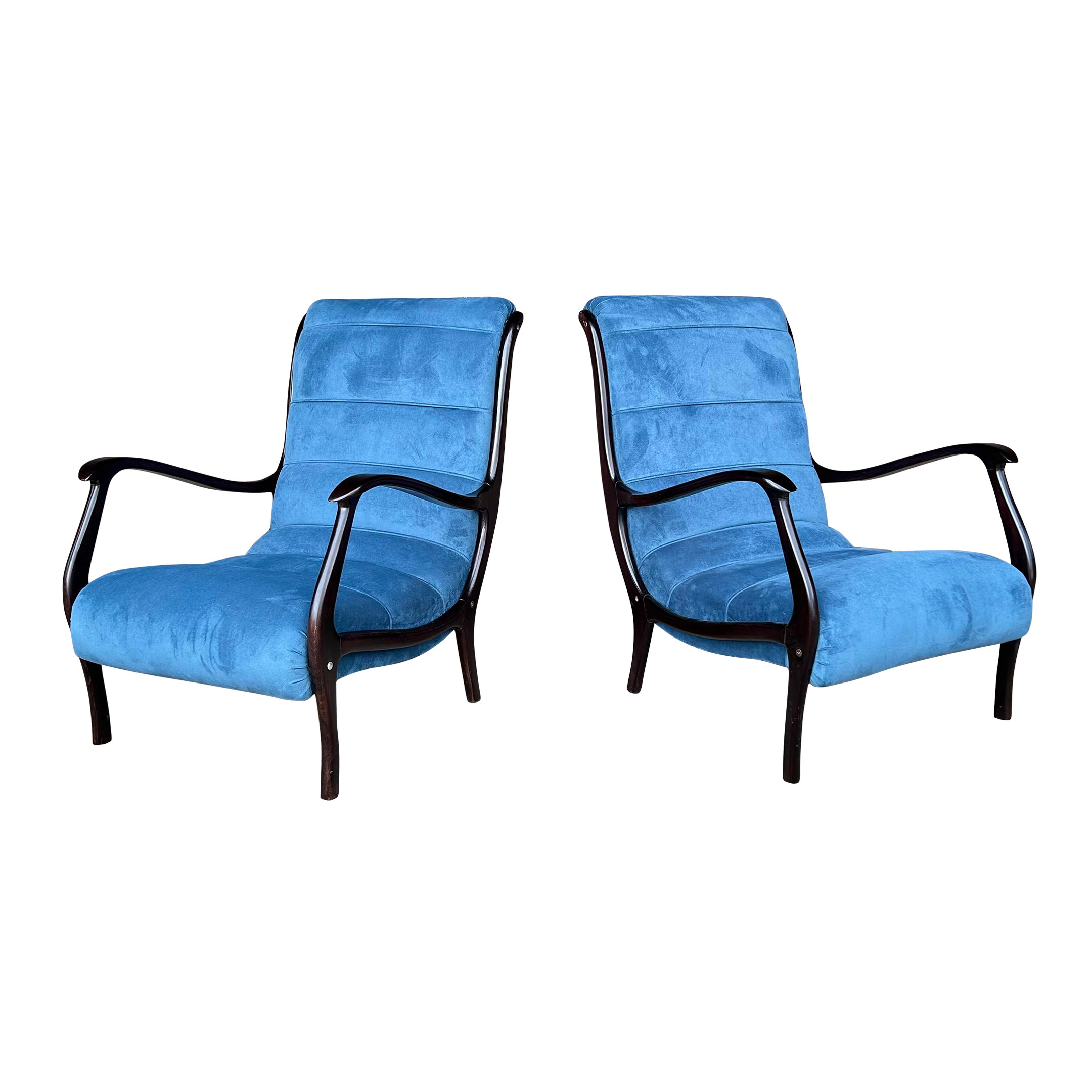 Pair of Blue Velvet Lounge Chairs Newer With Italian Styling