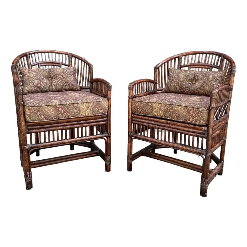 Pair of Brighton Pavilion Fretwork Bamboo Lounge Arm Chairs