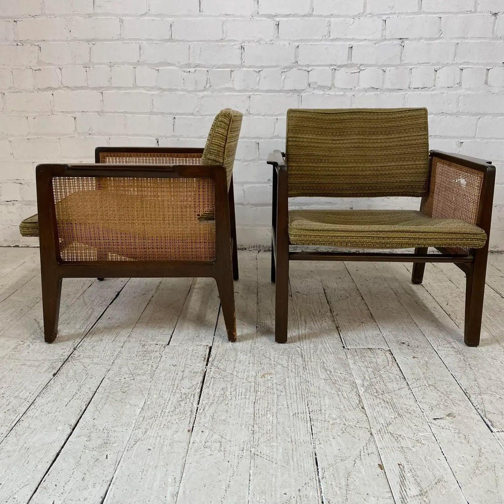 Pair of Cane Sided Lounge Chairs by Edward Wormley for Dunbar