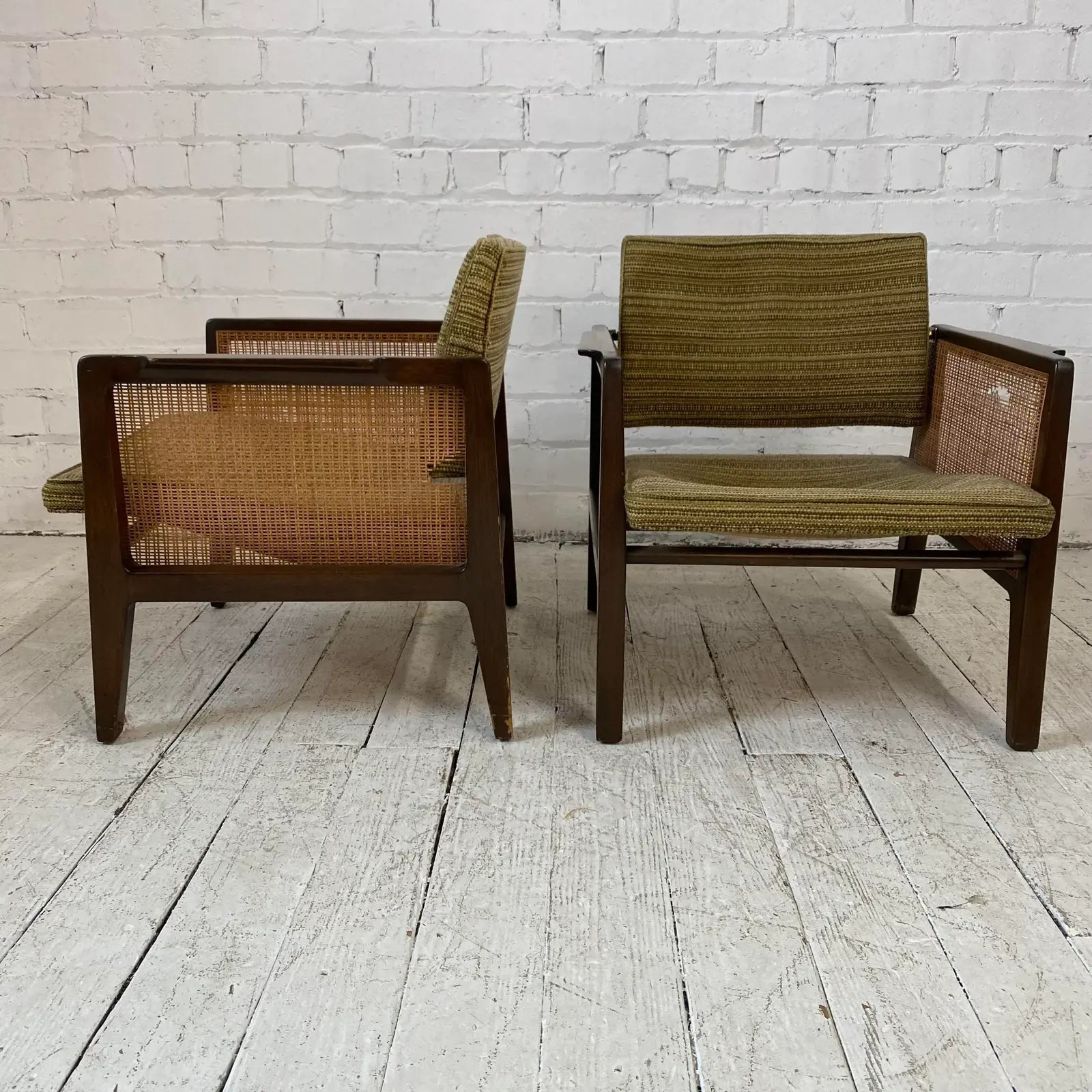 Pair of Cane Sided Lounge Chairs by Edward Wormley for Dunbar