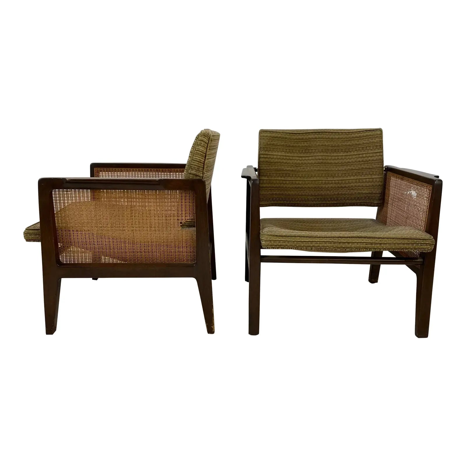 Pair of Cane Sided Lounge Chairs by Edward Wormley for Dunbar