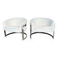 Pair of Cantilever Barrel Back Club Chairs on Chrome Base – Attributed to Milo Baughman
