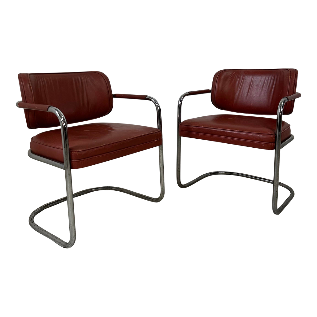 Pair of Chrome and Leather Chairs by Brayton International Collection