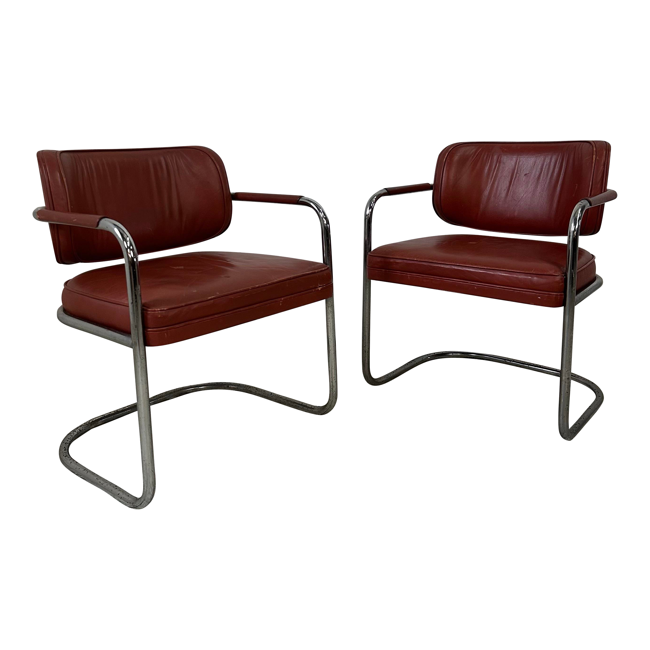 Pair of Chrome and Leather Chairs by Brayton International Collection