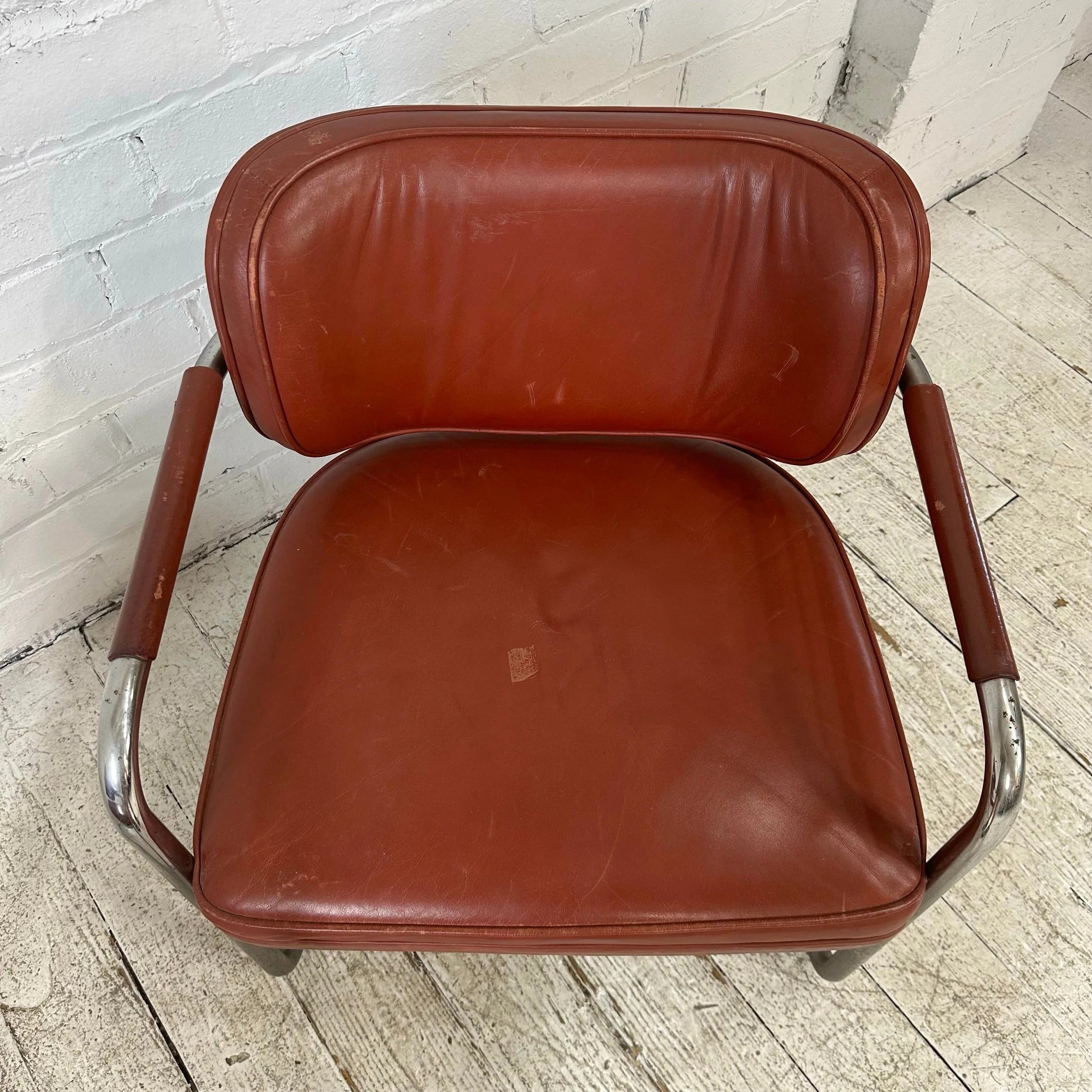 Pair of Chrome and Leather Chairs by Brayton International Collection